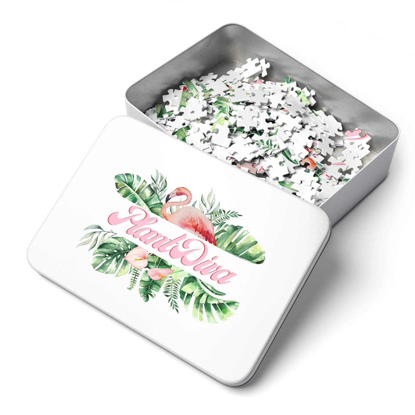 Flamingo Jigsaw Puzzle with Tin - Tropical Decor for Home, Gift for Puzzle Lovers, Relaxing Activity, Fun Family Game, Summer Vibe