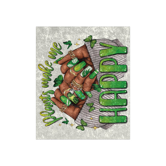 Crushed Velvet Blanket — "Plants Make Me Happy" Green Nail Plant Lover Throw