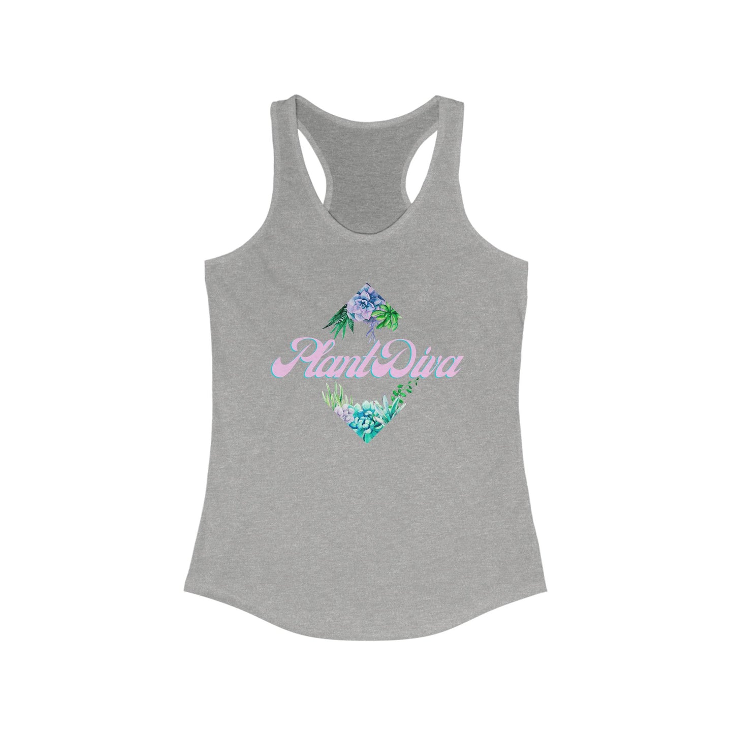 Plant Diva, Floral Racerback Tank Top, Casual Summer Top, Women's Workout Shirt, Gift for Her, Everyday Wear, Garden Party Outfit