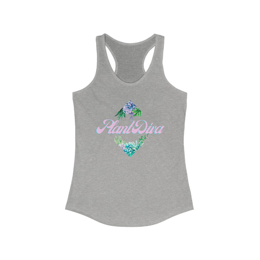 Plant Diva, Floral Racerback Tank Top, Casual Summer Top, Women's Workout Shirt, Gift for Her, Everyday Wear, Garden Party Outfit