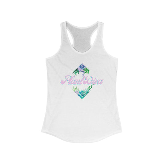 Plant Diva, Floral Racerback Tank Top, Casual Summer Top, Women's Workout Shirt, Gift for Her, Everyday Wear, Garden Party Outfit