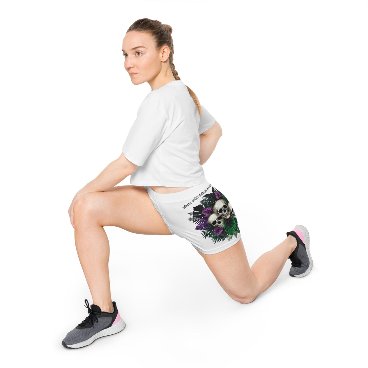 "Where Wild Things Dwell, Beaty Remains" - Skull & Tropical Floral Women's Shorts —