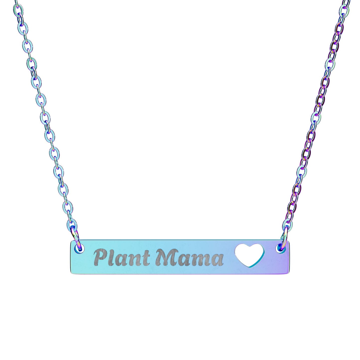 Plant Mama - Cutout Heart Bar Necklace — Personalized Engraved Name Bar Jewelry