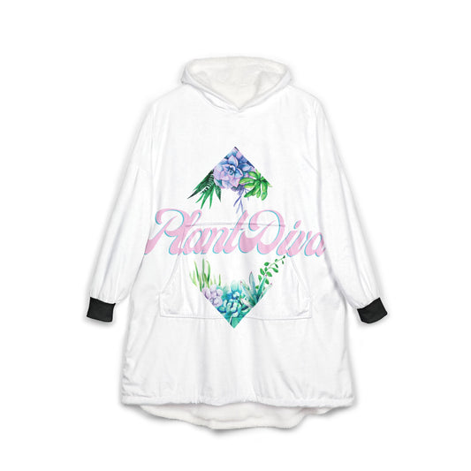 Plant Diva Fleece Hooded Blanket — 'Plant Diva' Floral Succulent Cozy Hooded Blanket