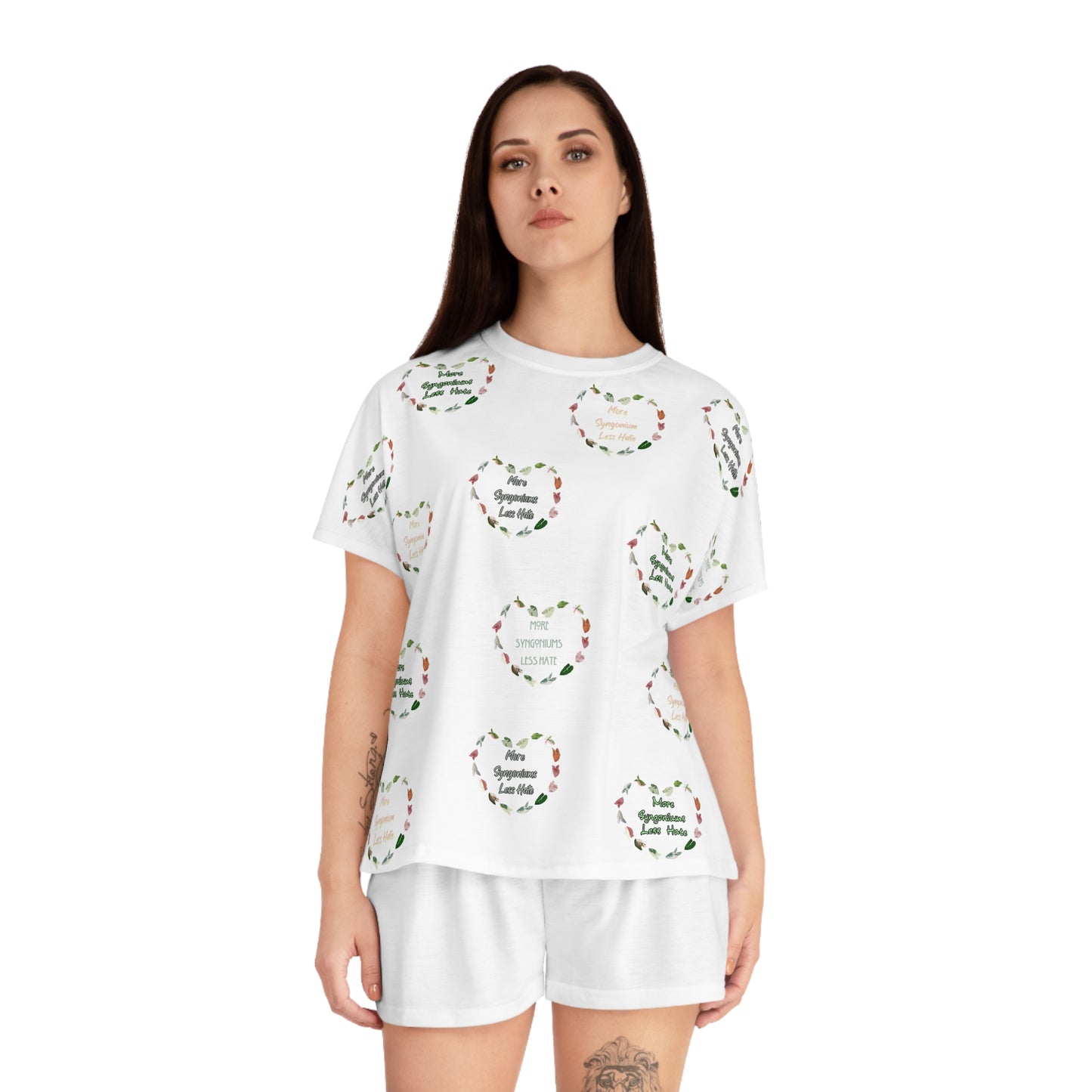 More Syngonium's Less Hate, Festive Women's Short Pajama Set, Cozy Sleepwear, Cute Pajama Outfit, Holiday Gift, Loungewear, Valentine's Day PJs