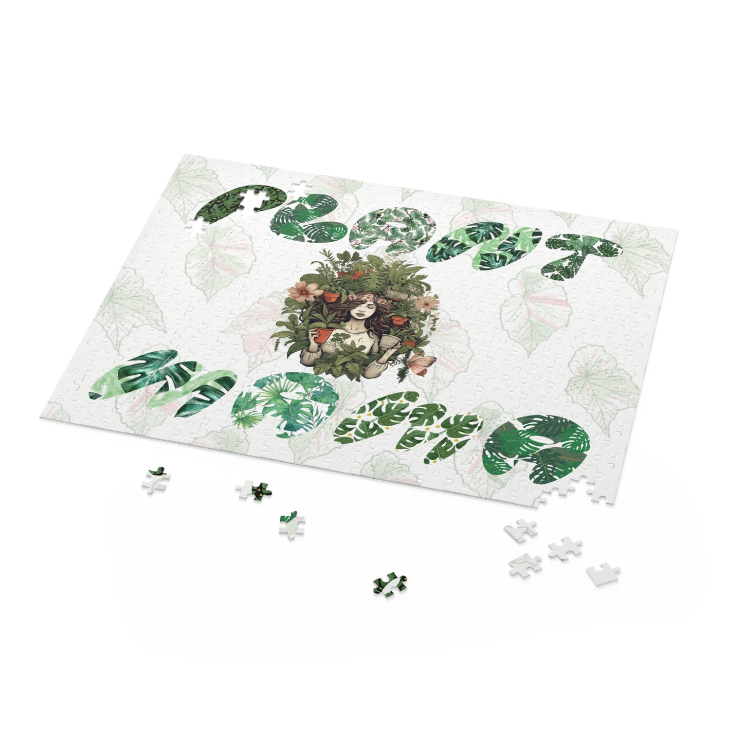 Plant Mama Puzzle — 120/252/500-Piece Botanical Jigsaw with “Plant Mama” Green Leaf Design