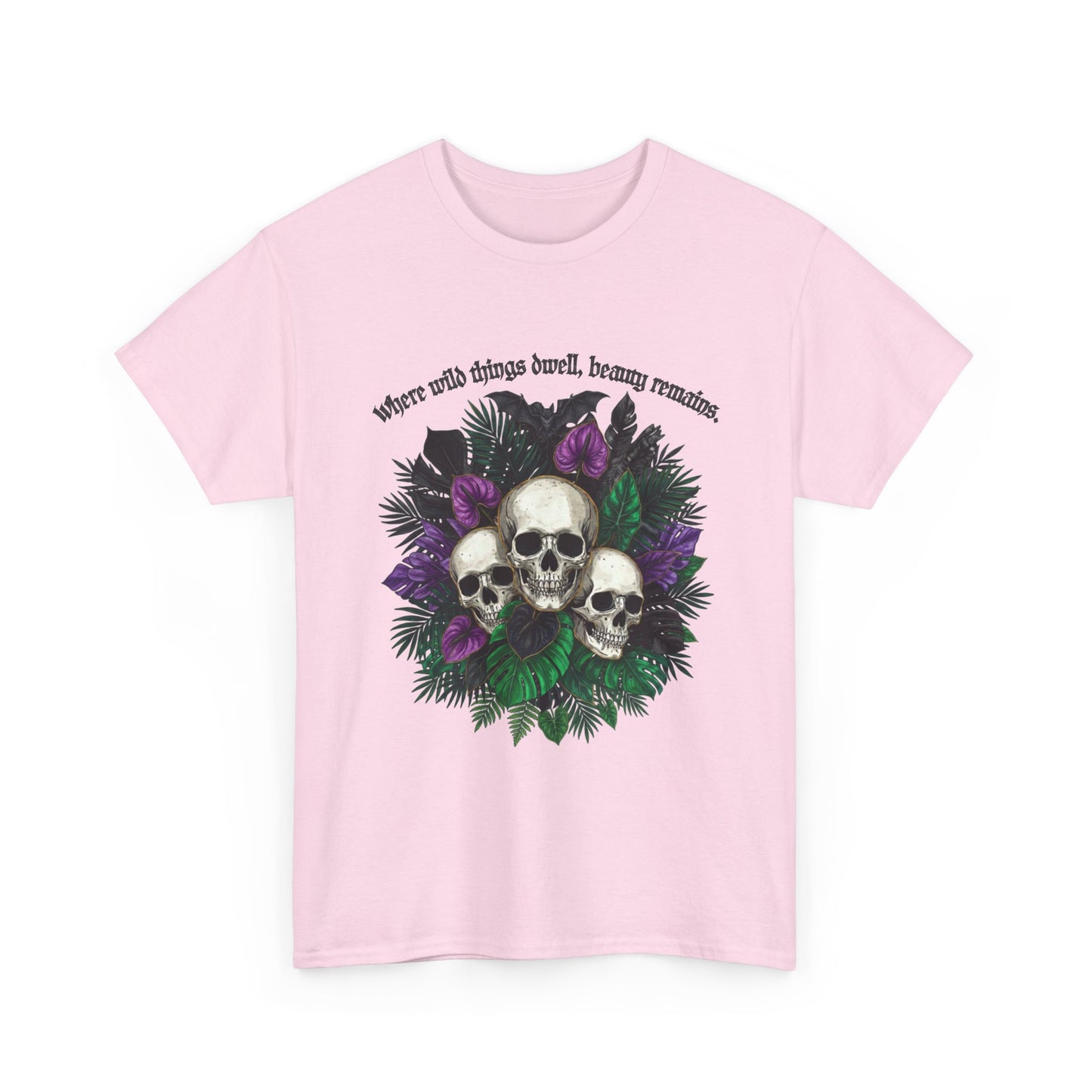 Where Wild Things Dwell, Beauty Remains- Skull Floral Tee — Gothic Skull Floral Graphic T-Shirt
