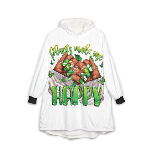 Plants Make Me Happy Fleece Hooded Blanket
