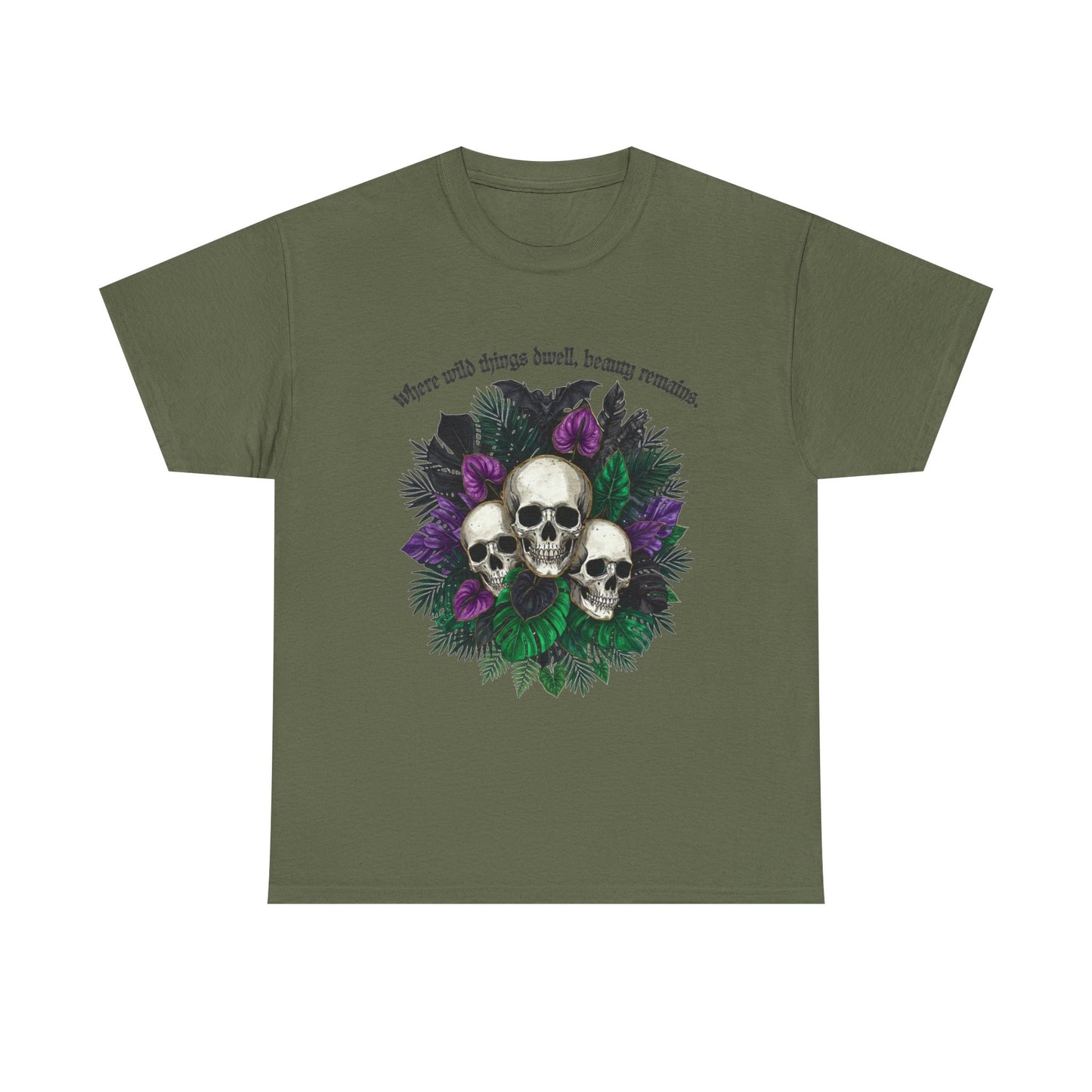 Where Wild Things Dwell, Beauty Remains- Skull Floral Tee —  Gothic Skull Floral Graphic T-Shirt