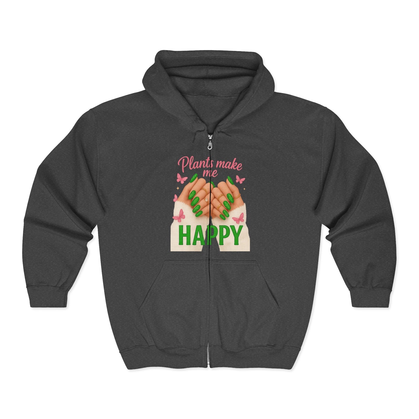 Plant Lover Zip-Up Hoodie — "Plants Make Me Happy"