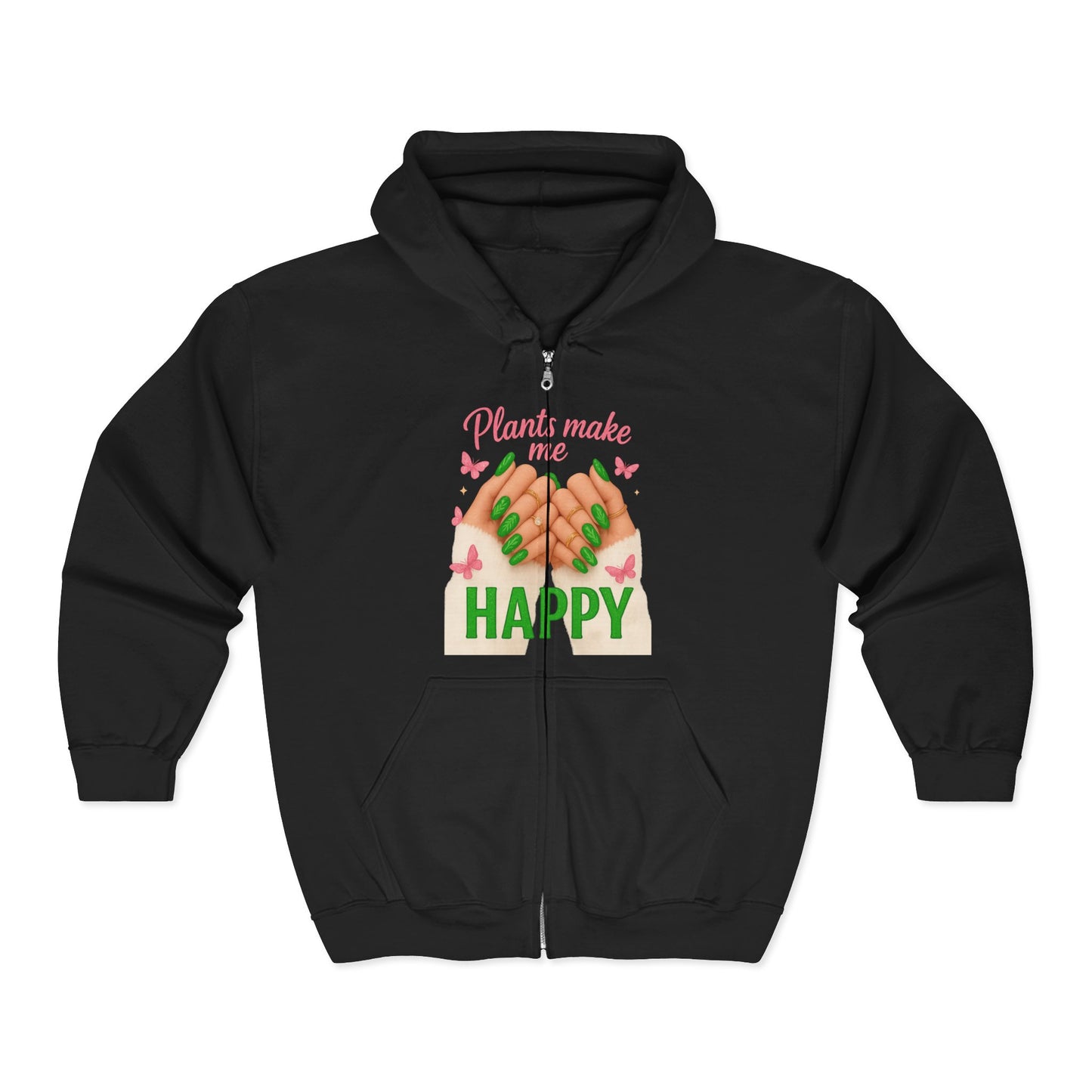 Plant Lover Zip-Up Hoodie — "Plants Make Me Happy"