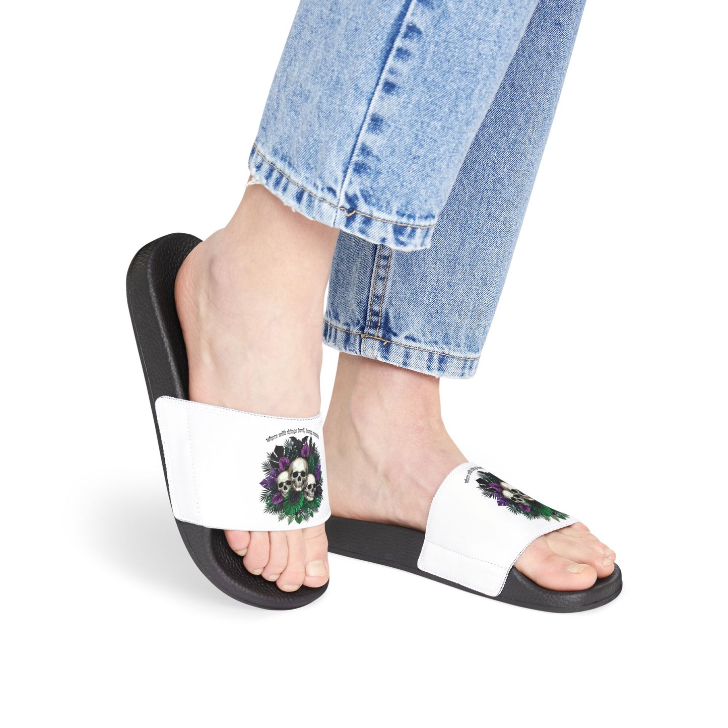 Where Wild Things Dwell, Beauty Remains- Women's Removable-Strap Slide Sandals — Customizable Casual Pool & Beach Slides
