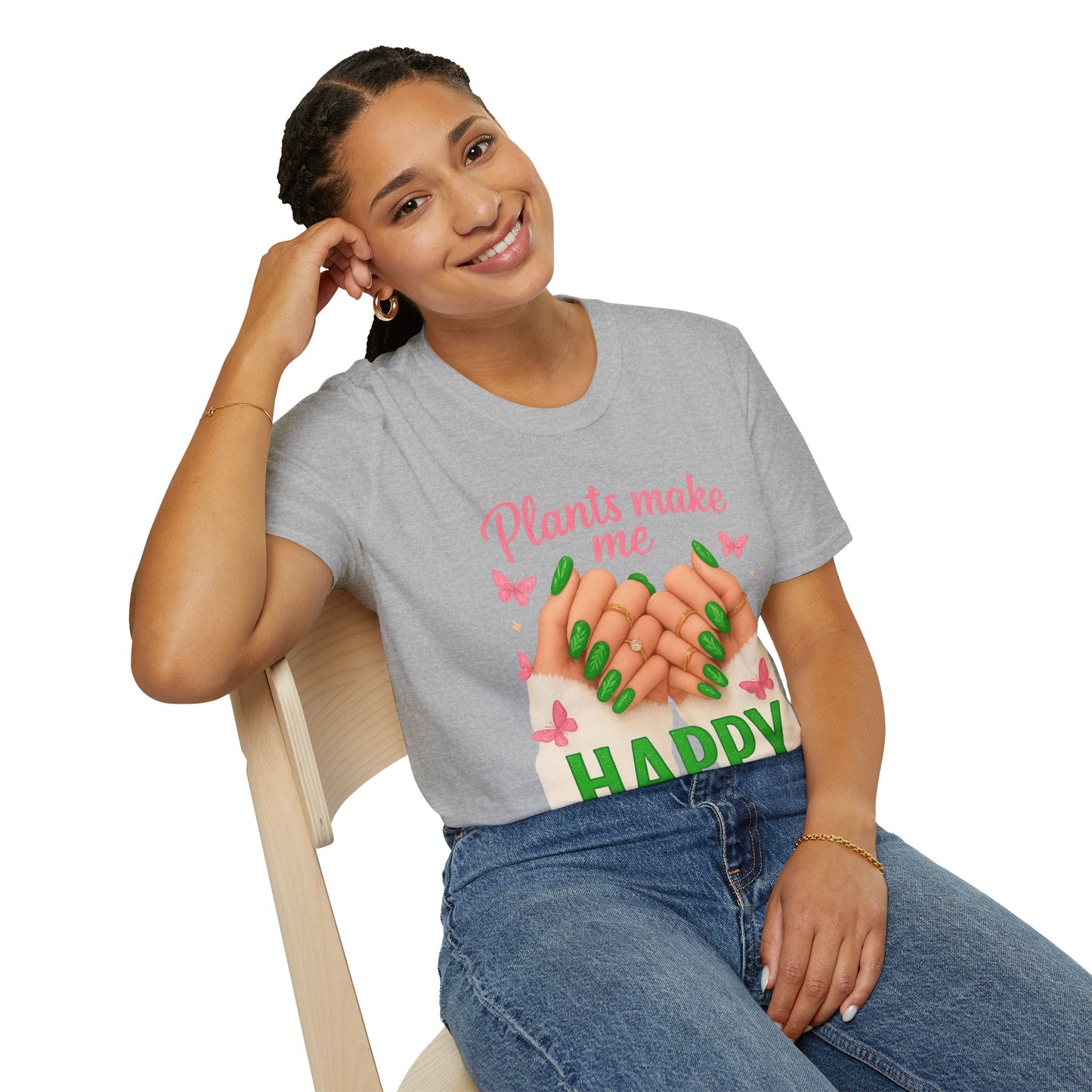 Plants Make Me Happy T-Shirt — Green Nail Plant Lover Tee-Unisex Soft Style T-Shirt