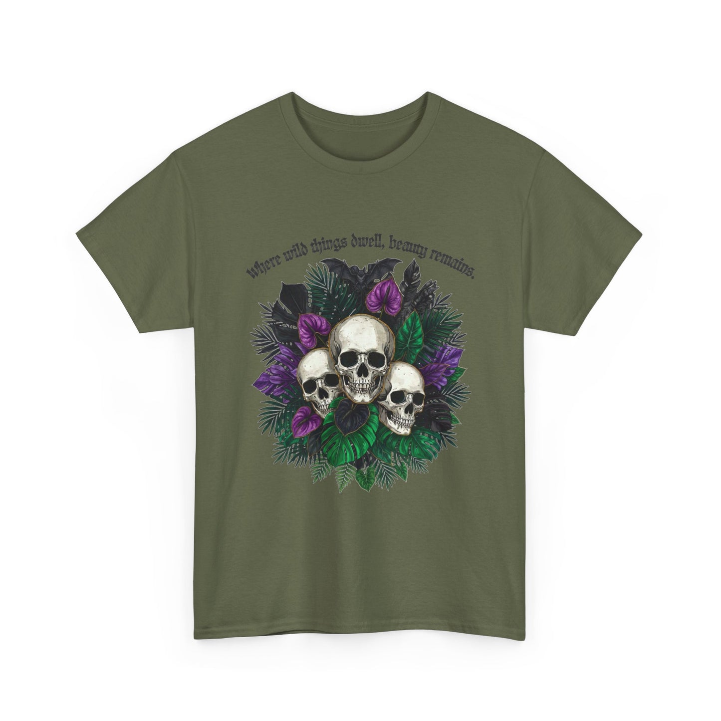 Where Wild Things Dwell, Beauty Remains- Skull Floral Tee —  Gothic Skull Floral Graphic T-Shirt