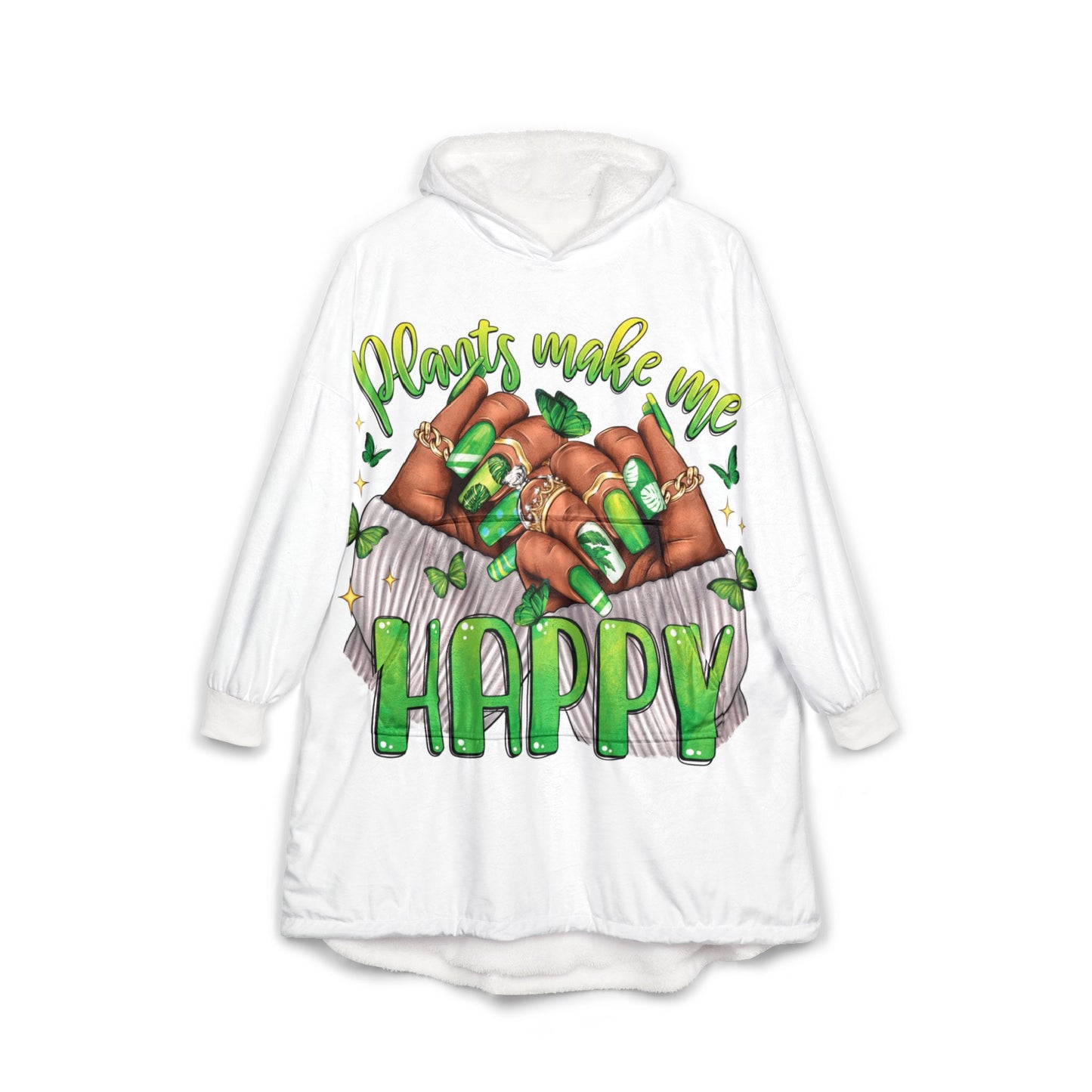 Plants Make Me Happy Fleece Hooded Blanket