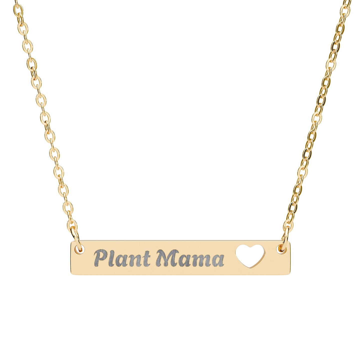 Plant Mama - Cutout Heart Bar Necklace — Personalized Engraved Name Bar Jewelry