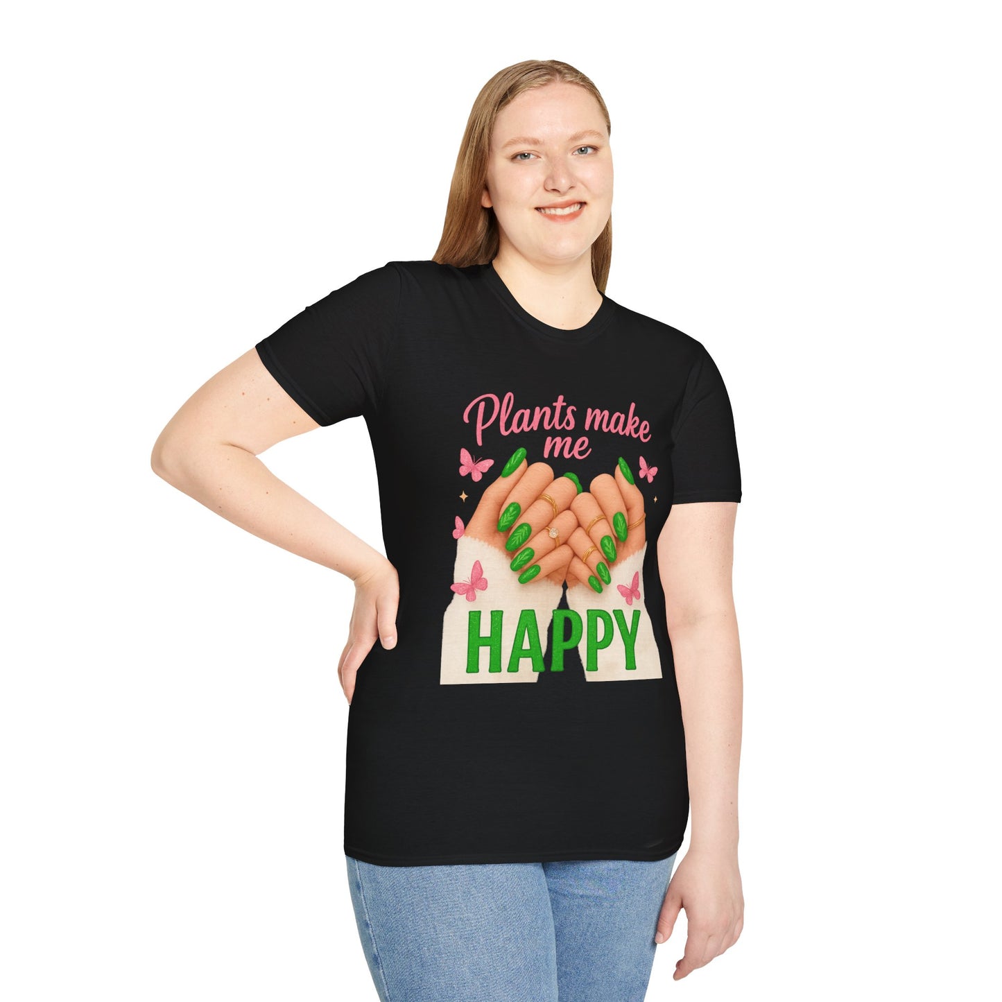 Plants Make Me Happy T-Shirt — Green Nail Plant Lover Tee-Unisex Soft Style T-Shirt