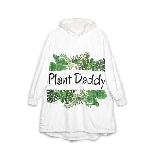 Plant Daddy Hooded Blanket - Cozy Sherpa Hoodie with Tropical Leaf Design
