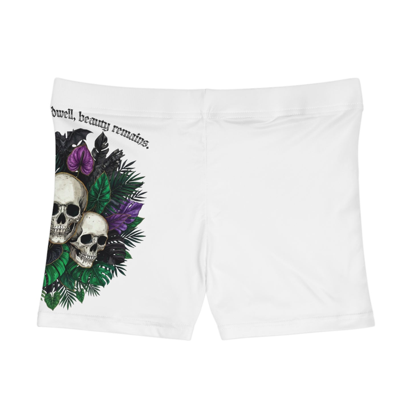 "Where Wild Things Dwell, Beaty Remains" - Skull & Tropical Floral Women's Shorts —