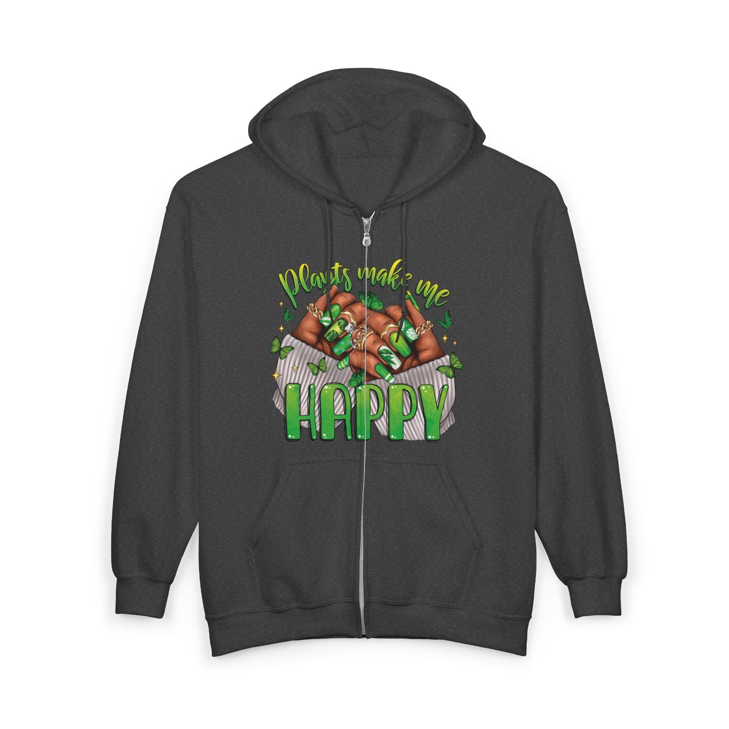 Plants Make Me Happy Zip Hoodie – Plant Nail Full-Zip Sweatshirt