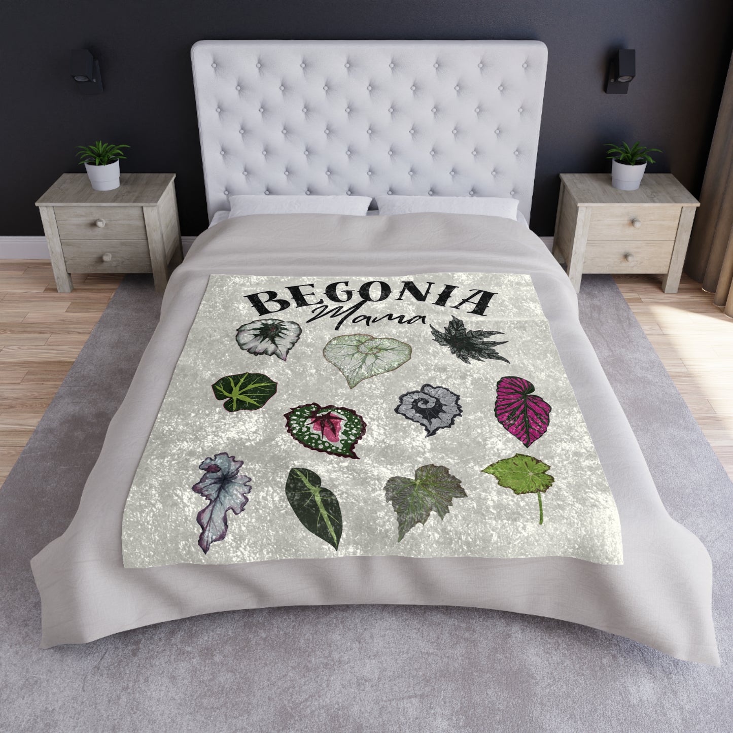 Begonia Mama Crushed Velvet Blanket — Houseplant Throw for Plant Lovers