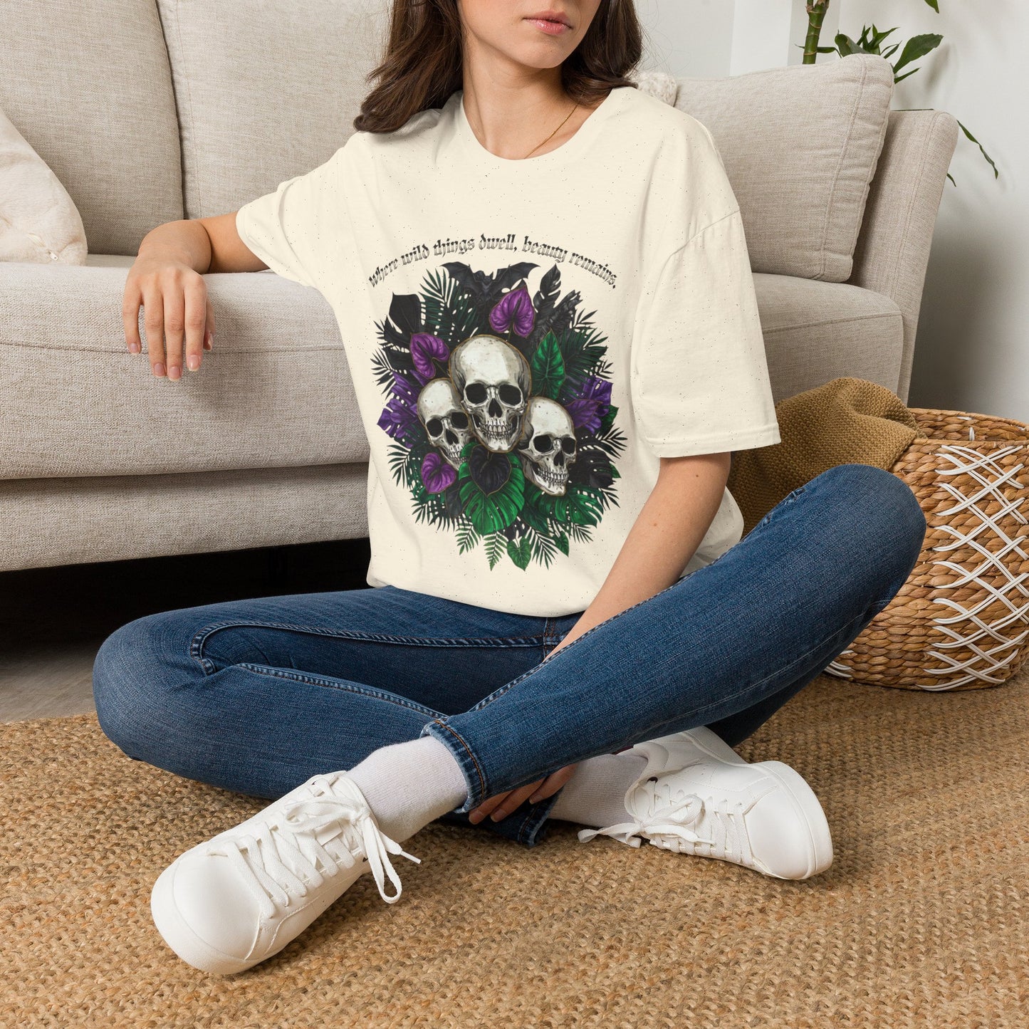 "Where wild things dwell, beauty remains"- Skull Floral Tee