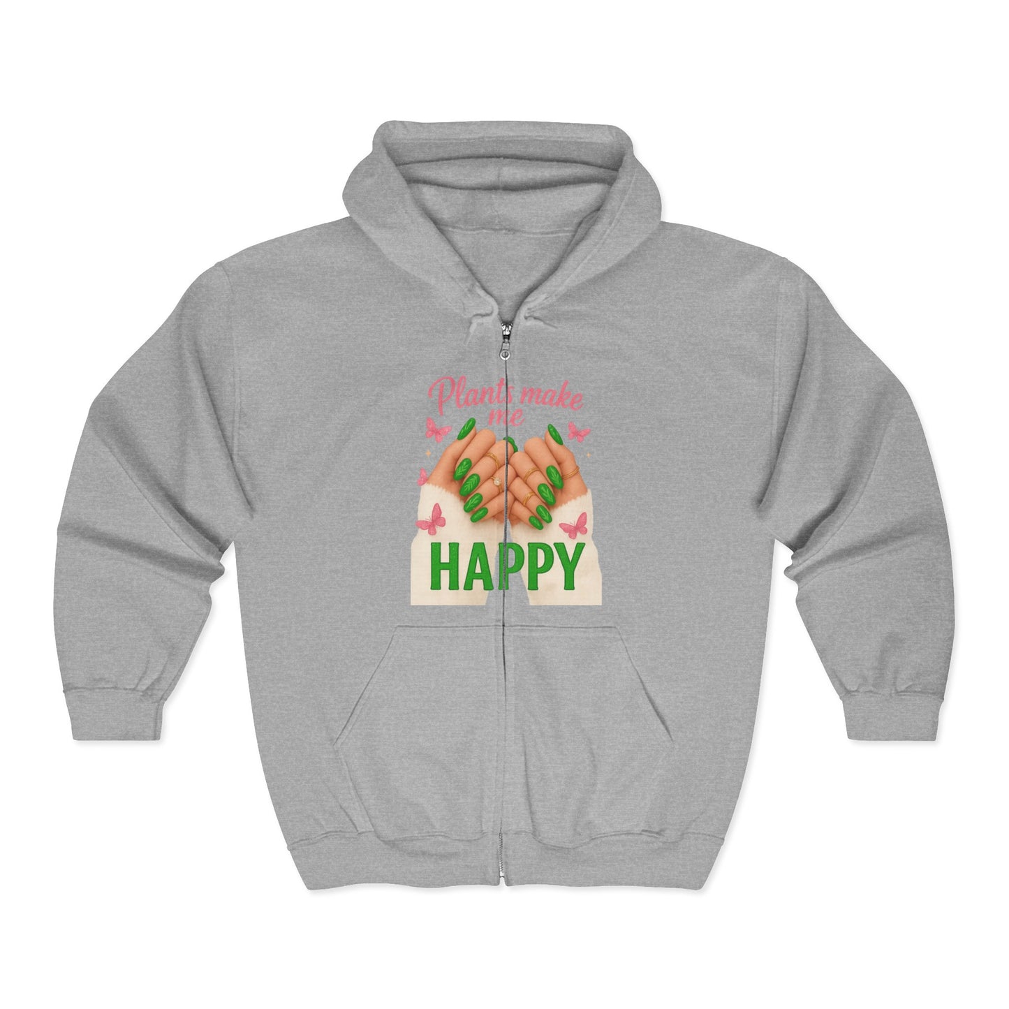 Plant Lover Zip-Up Hoodie — "Plants Make Me Happy"