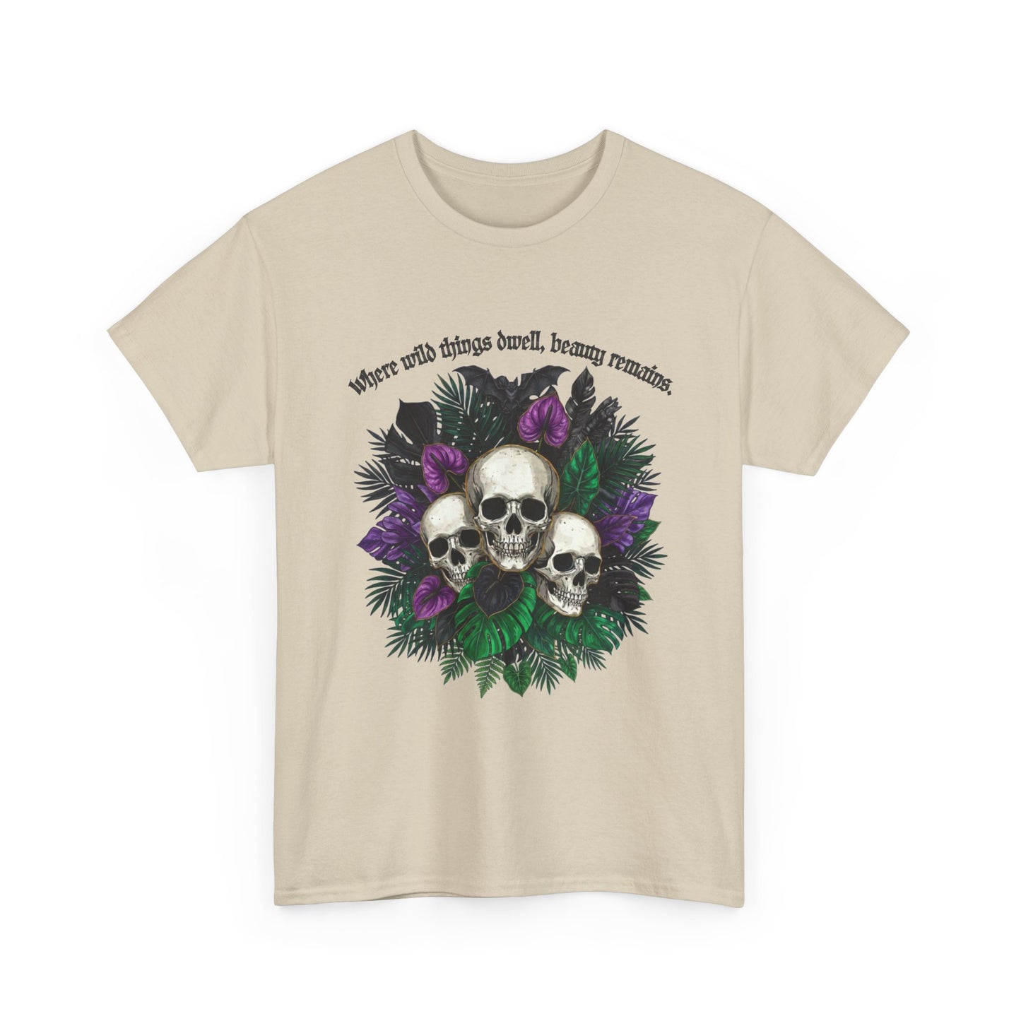 Where Wild Things Dwell, Beauty Remains- Skull Floral Tee —  Gothic Skull Floral Graphic T-Shirt