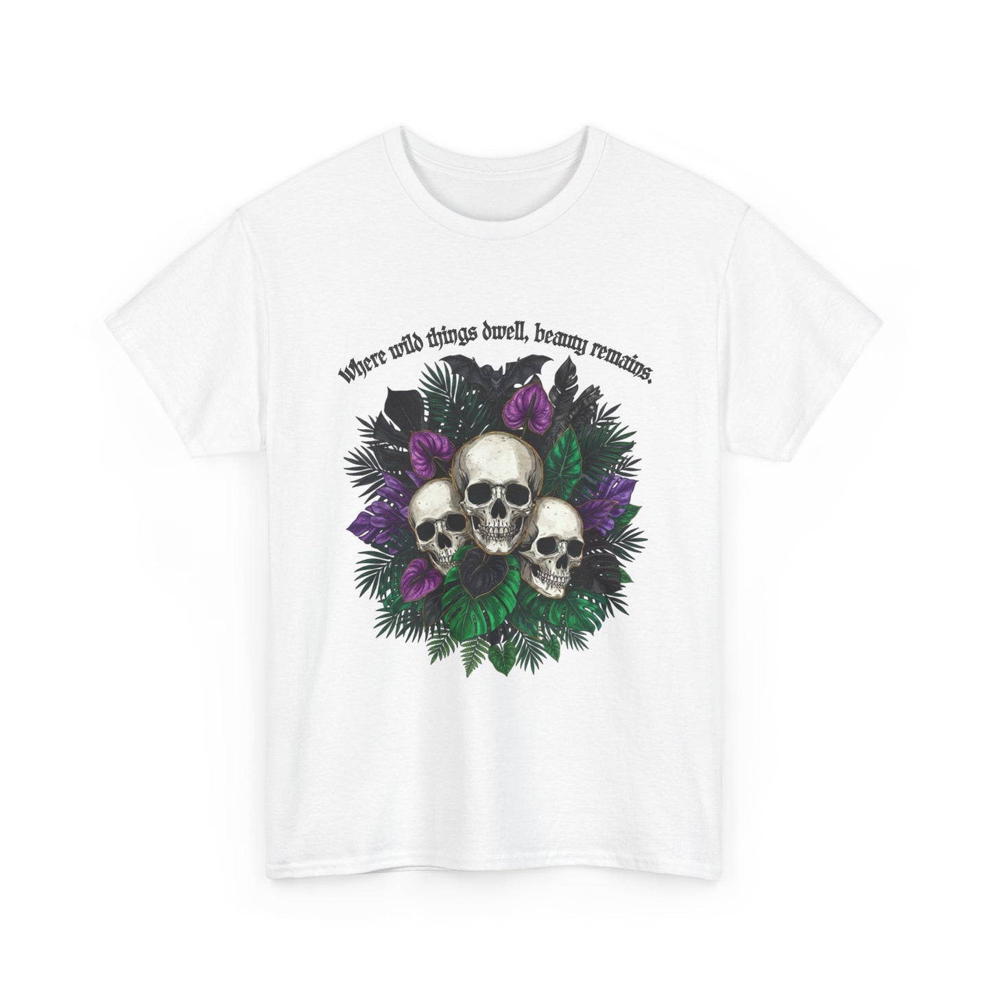 Where Wild Things Dwell, Beauty Remains- Skull Floral Tee —  Gothic Skull Floral Graphic T-Shirt