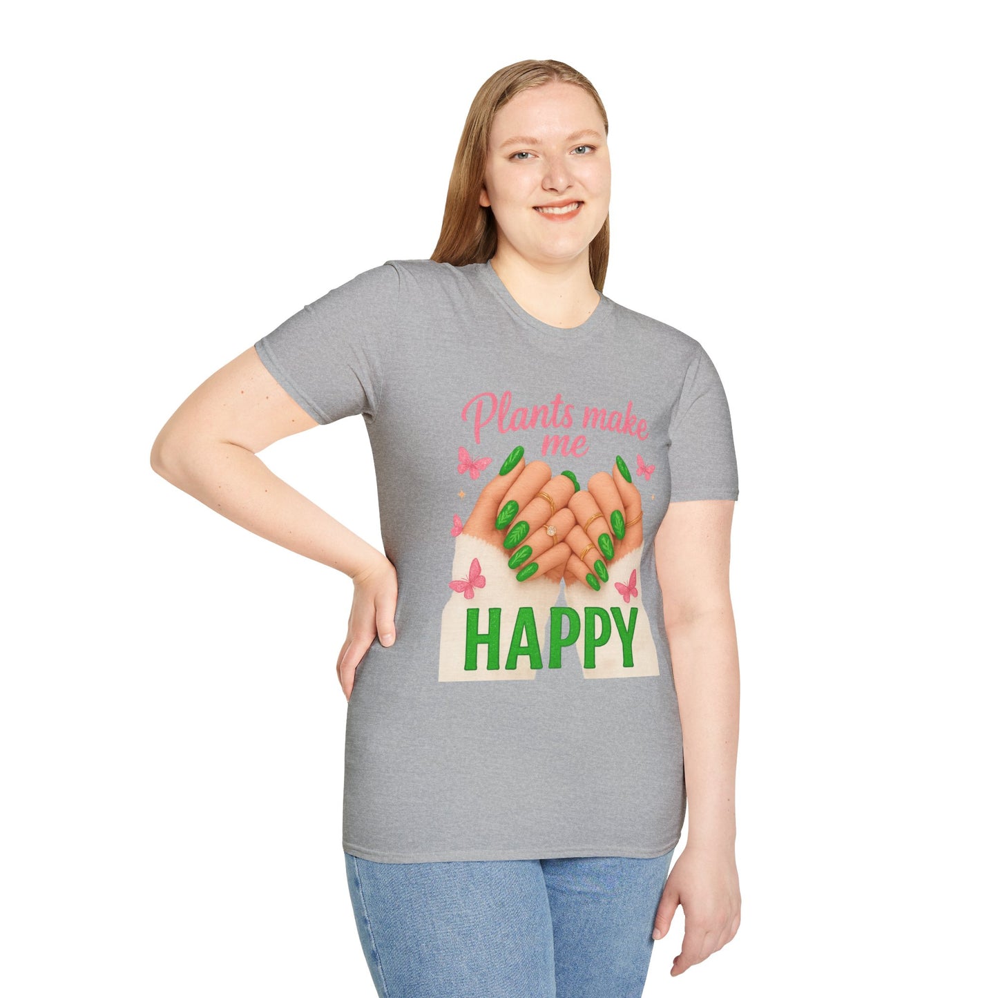 Plants Make Me Happy T-Shirt — Green Nail Plant Lover Tee-Unisex Soft Style T-Shirt