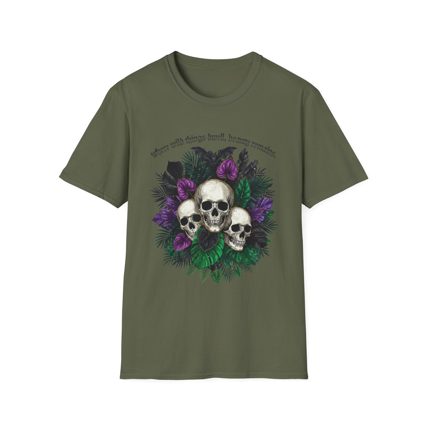 "Where wild things dwell, beauty remains"- Skull Floral Tee