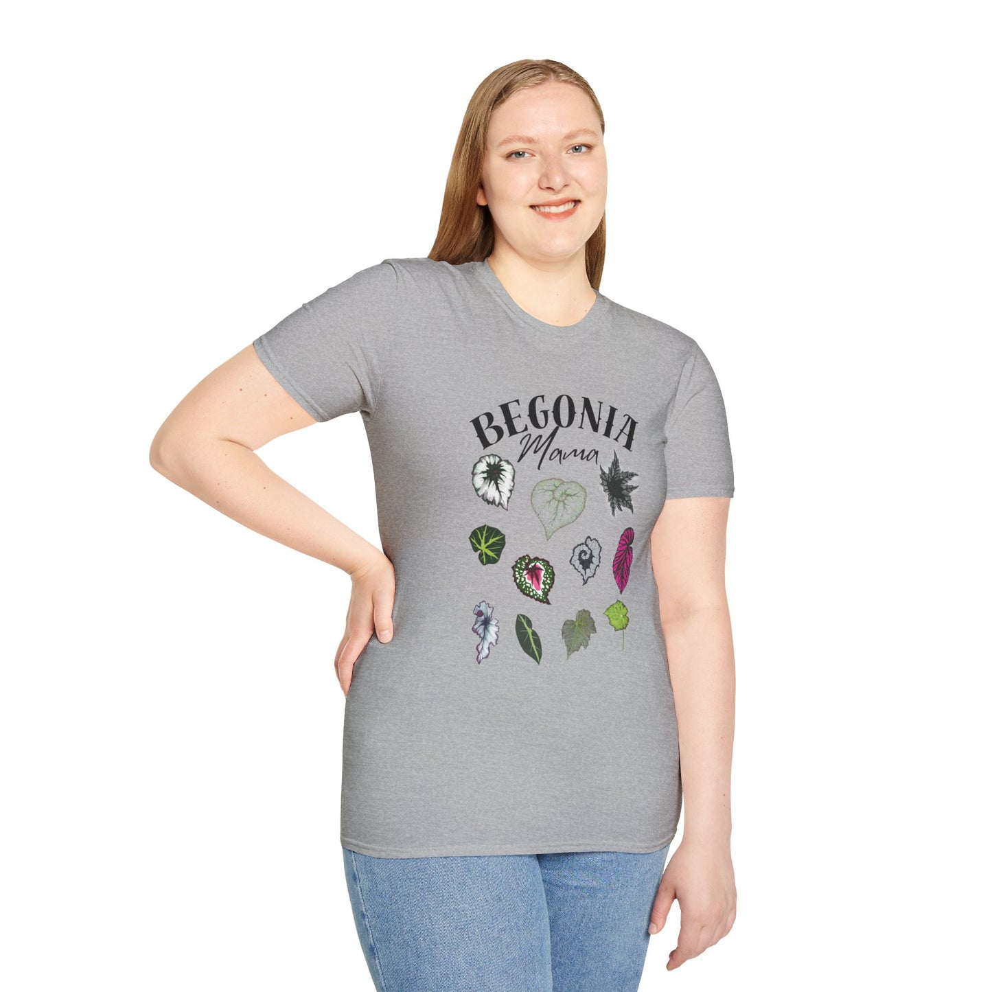 Begonia Mama T-Shirt – Plant Lover Tee with Begonia Leaf Shirt-Unisex Soft Style T-Shirt