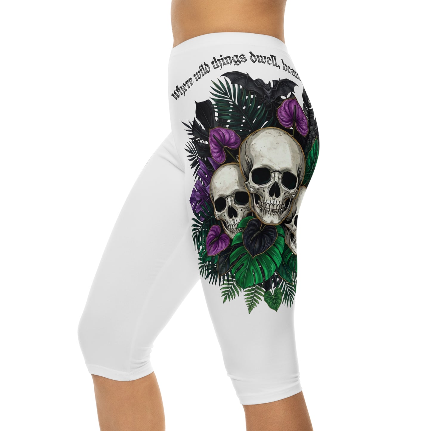 Skull & Purple Floral Capri Leggings