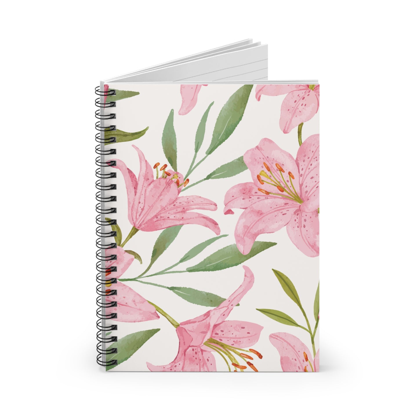 Pink Lily Floral Spiral Notebook - Ruled Journal for Notes & Gifts