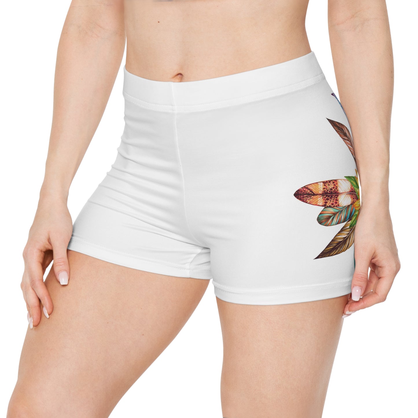 Sunflower Feather Womens Shorts — Floral Boho All-Over Print