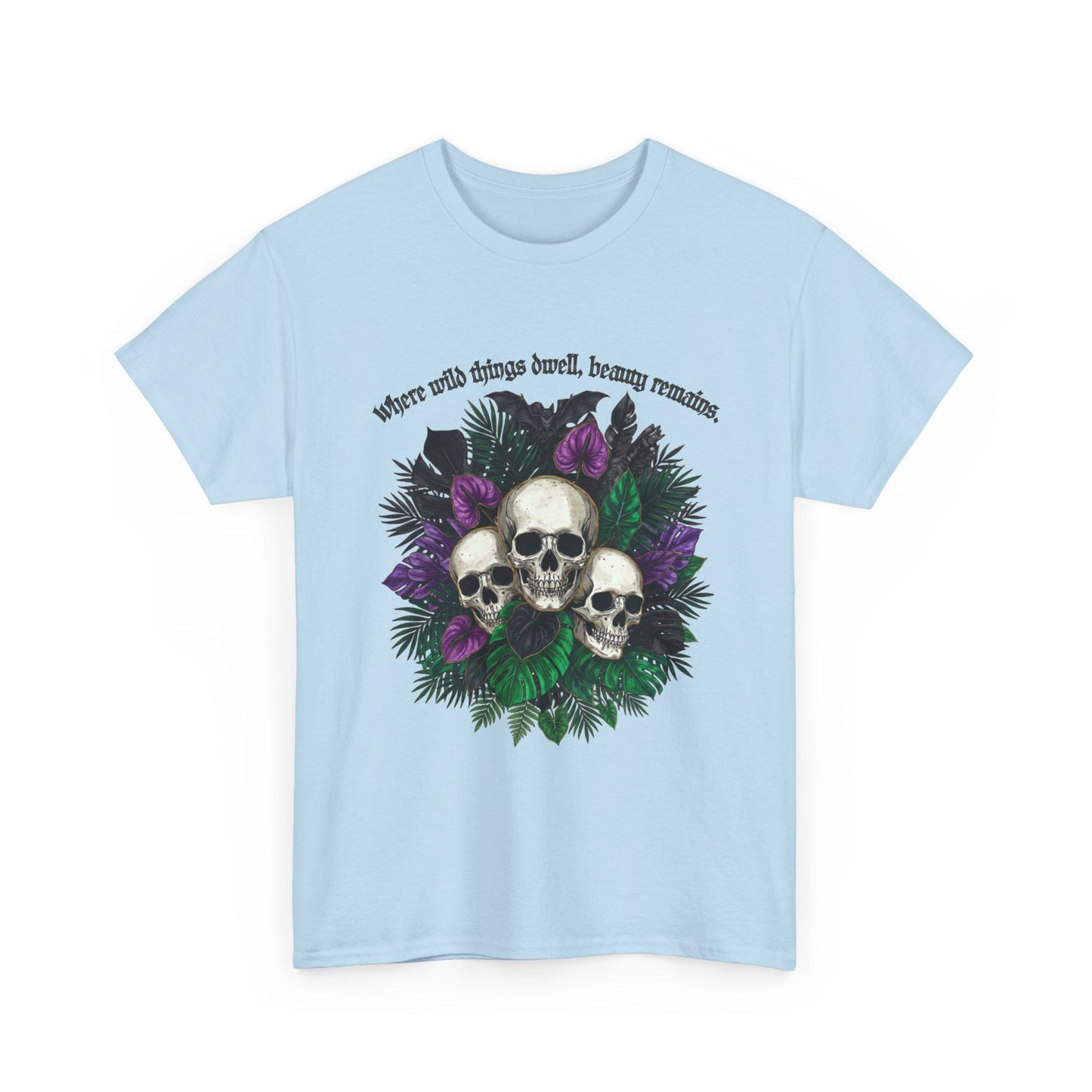 Where Wild Things Dwell, Beauty Remains- Skull Floral Tee —  Gothic Skull Floral Graphic T-Shirt