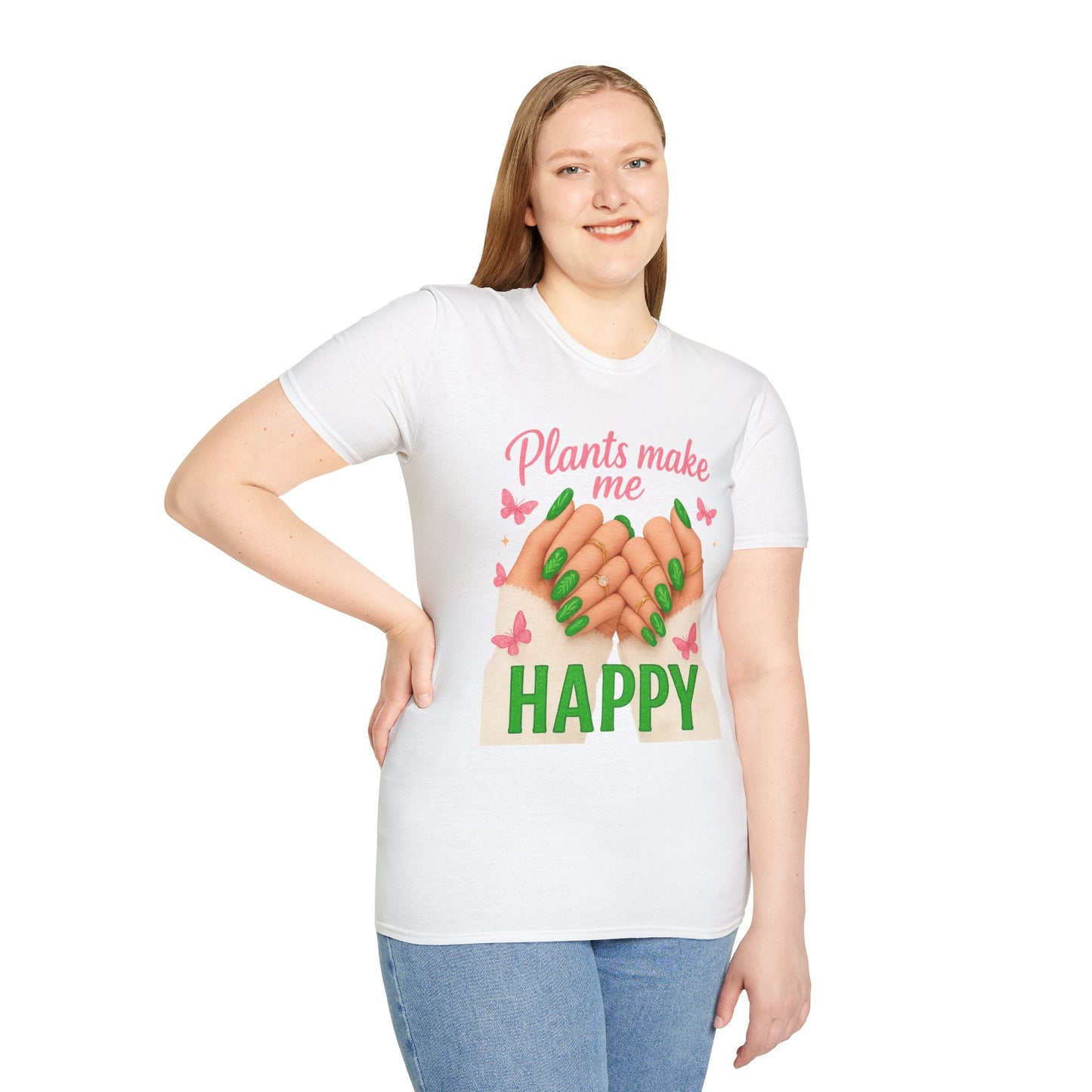 Plants Make Me Happy T-Shirt — Green Nail Plant Lover Tee-Unisex Soft Style T-Shirt
