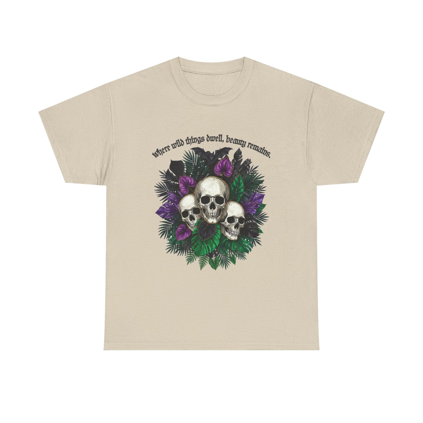 Where Wild Things Dwell, Beauty Remains- Skull Floral Tee —  Gothic Skull Floral Graphic T-Shirt