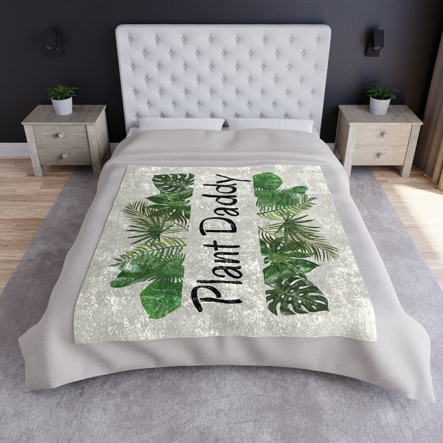 Plant Daddy Crushed Velvet Blanket – Tropical Green Leaf Throw for Plant Lovers