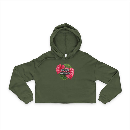 "More Plants Less Problems" - Cropped Hoodie - Pink Hibiscus Floral Crop Top