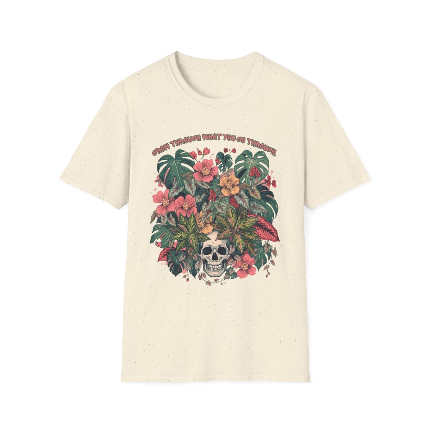 Grow Through What You Go Through - Floral Skull T-Shirt — "Grow Through What You Go Through" Inspirational Tee