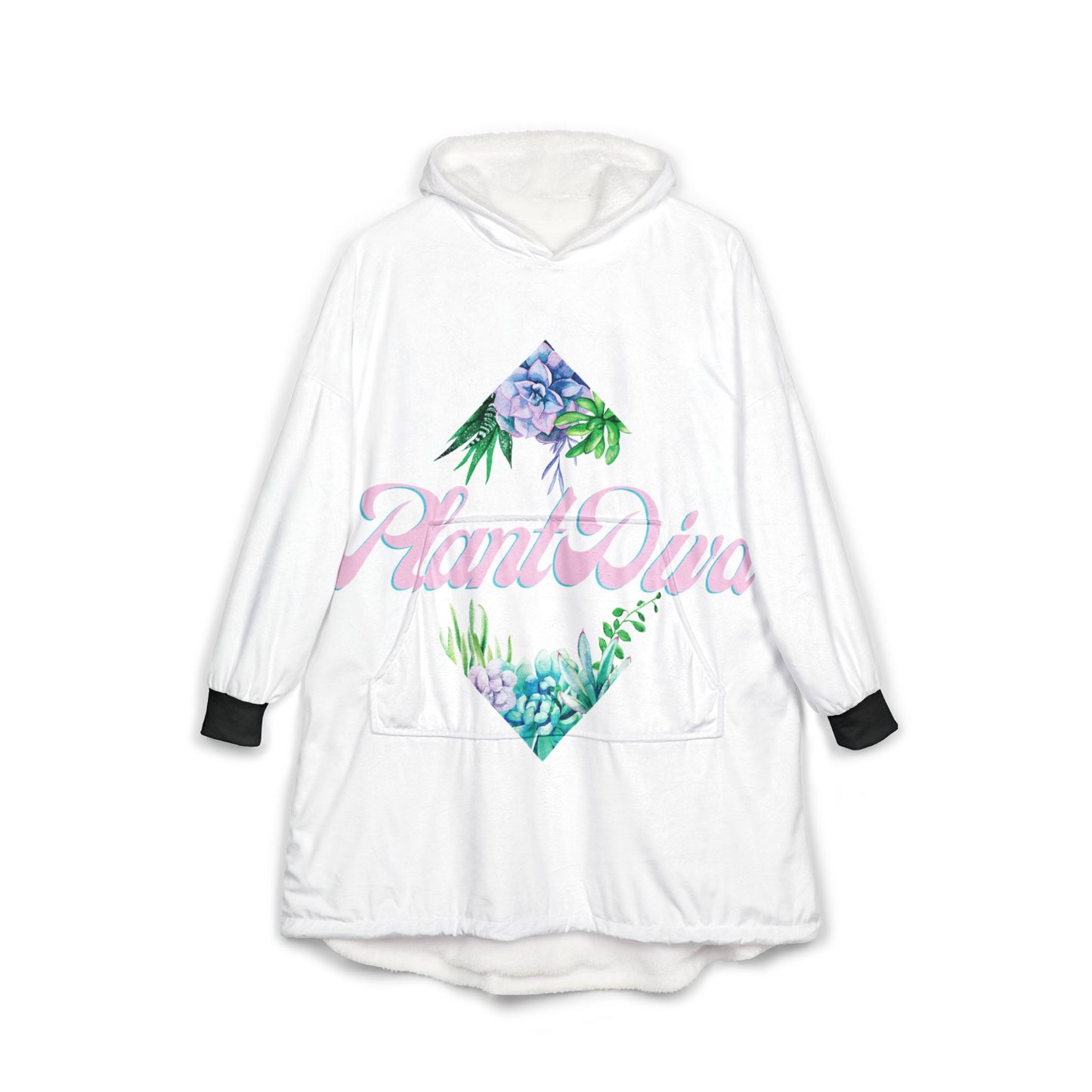 Plant Diva Fleece Hooded Blanket — 'Plant Diva' Floral Succulent Cozy Hooded Blanket