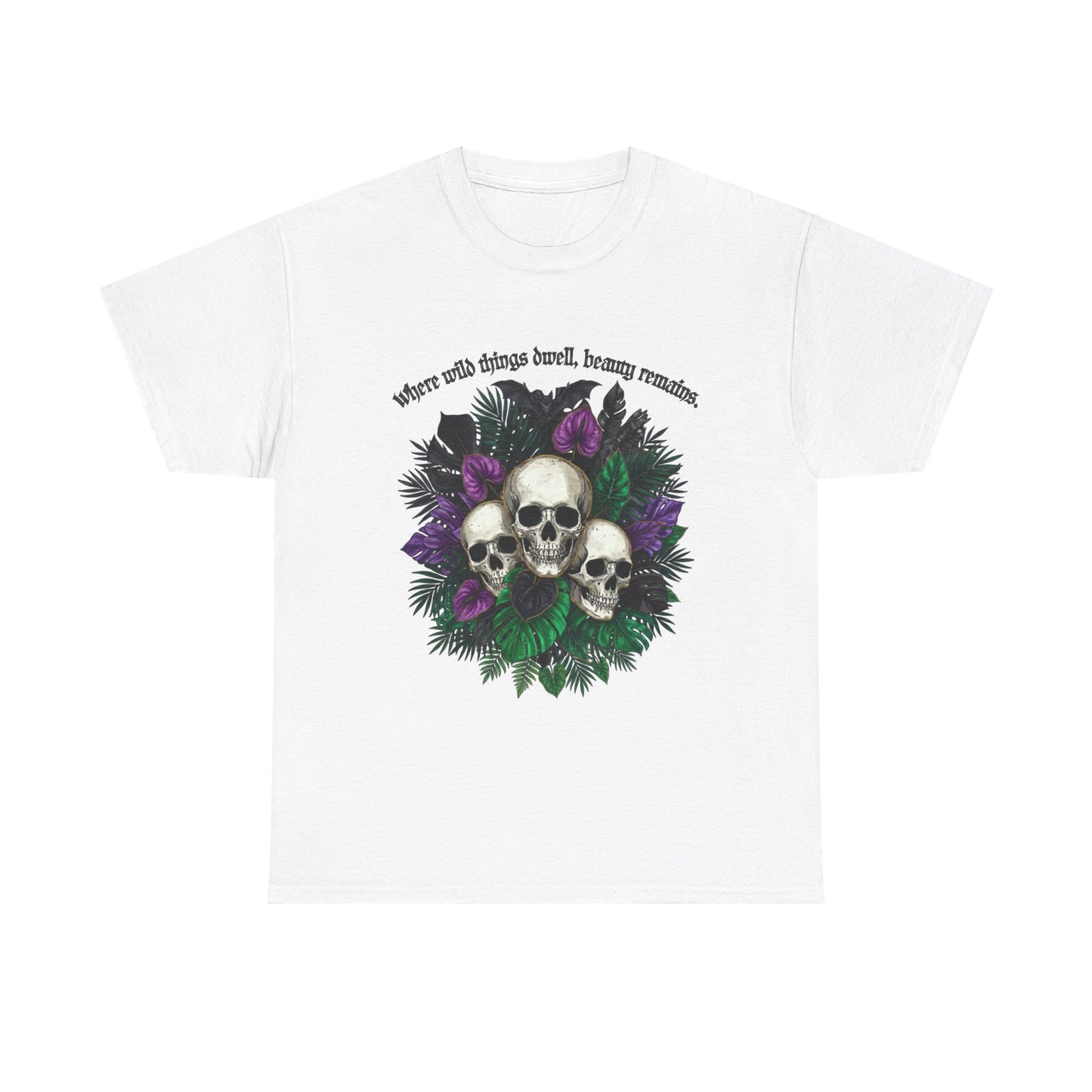 Where Wild Things Dwell, Beauty Remains- Skull Floral Tee —  Gothic Skull Floral Graphic T-Shirt