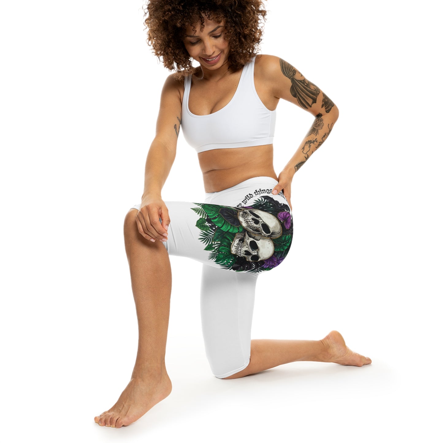 Skull & Purple Floral Capri Leggings