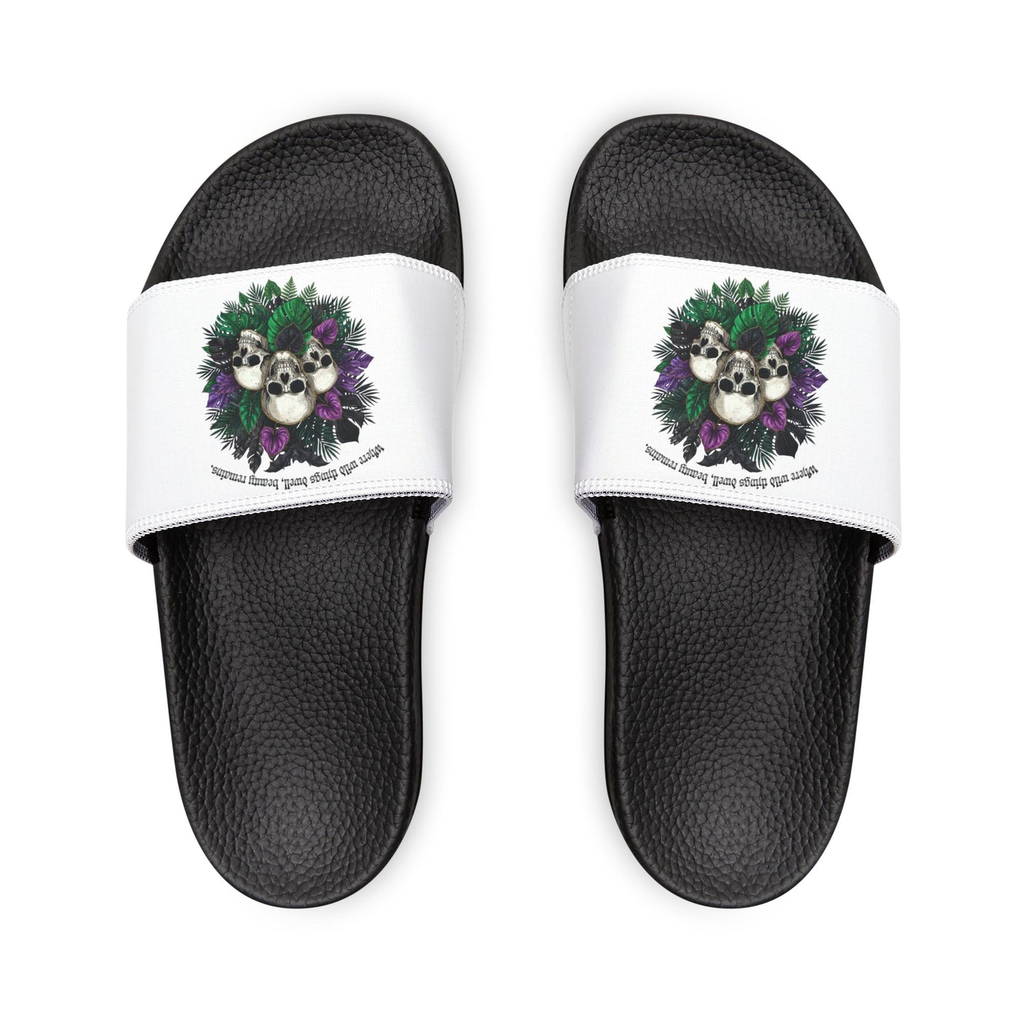 Where Wild Things Dwell, Beauty Remains- Women's Removable-Strap Slide Sandals — Customizable Casual Pool & Beach Slides