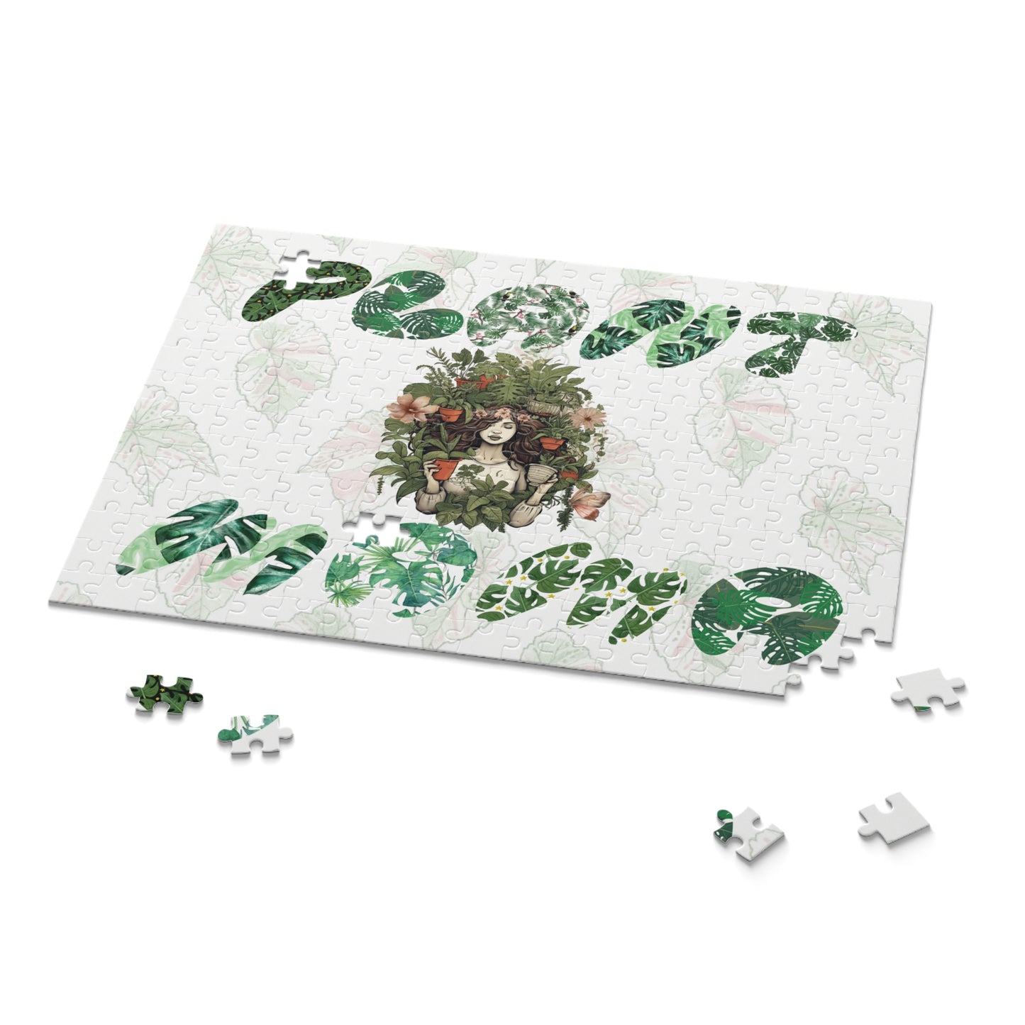 Plant Mama Puzzle — 120/252/500-Piece Botanical Jigsaw with “Plant Mama” Green Leaf Design