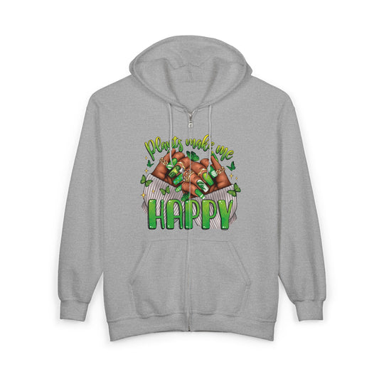 Plants Make Me Happy Zip Hoodie – Plant Nail Full-Zip Sweatshirt