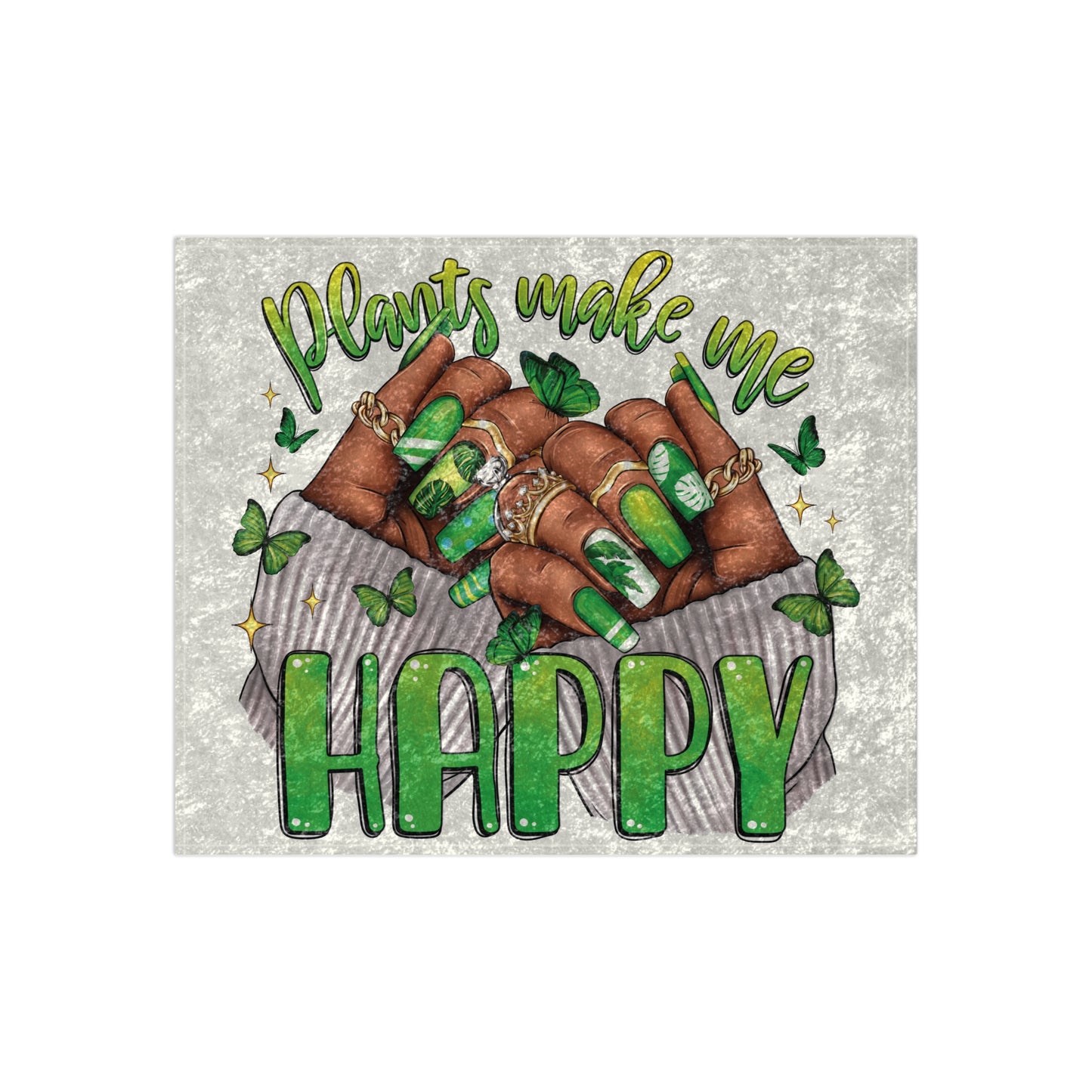 Crushed Velvet Blanket — "Plants Make Me Happy" Green Nail Plant Lover Throw