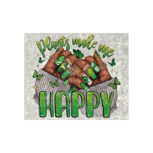 Crushed Velvet Blanket — "Plants Make Me Happy" Green Nail Plant Lover Throw