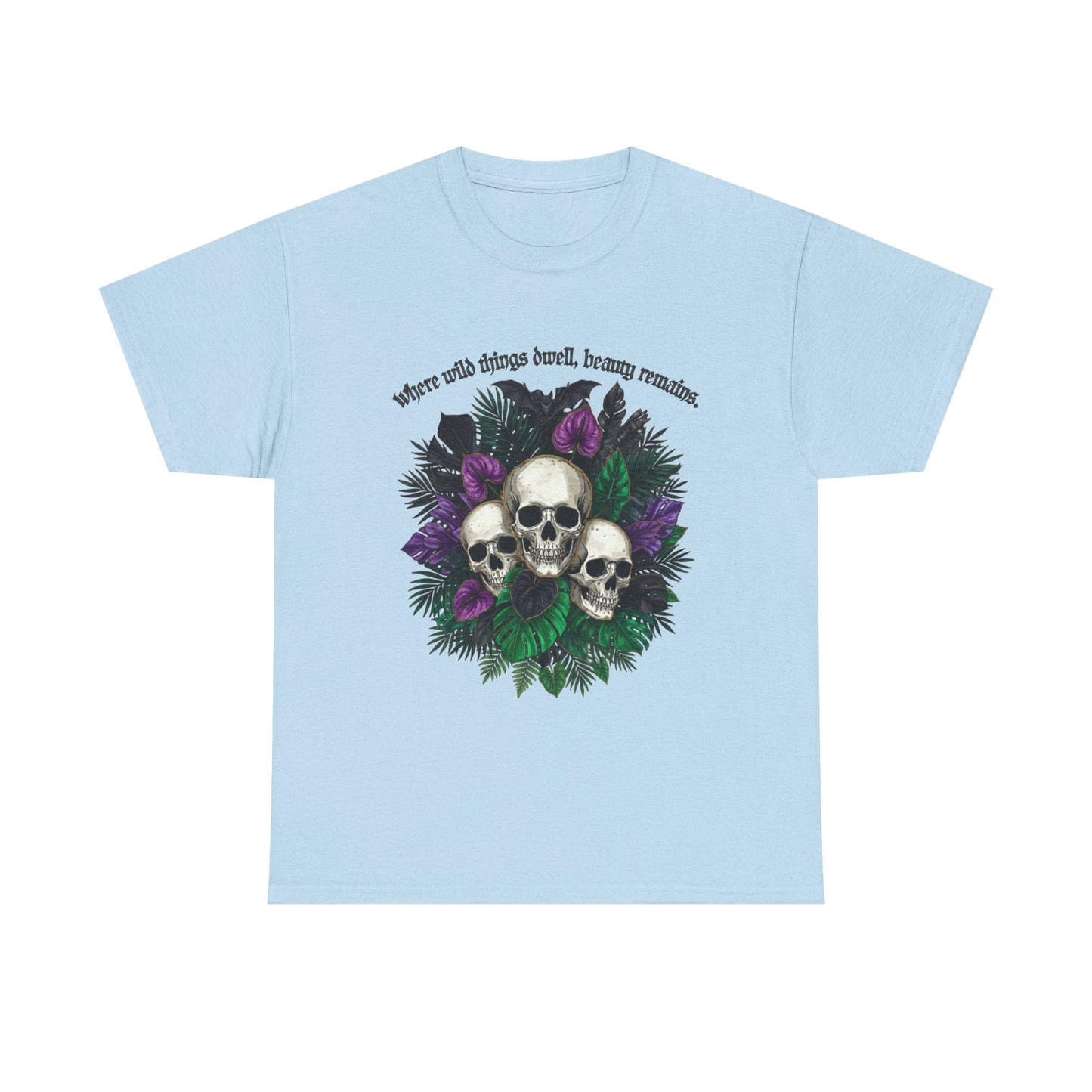Where Wild Things Dwell, Beauty Remains- Skull Floral Tee —  Gothic Skull Floral Graphic T-Shirt